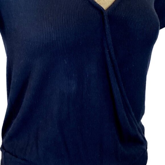 Pleione Short Sleeve V-Neck Bodysuit Top S Stretch Ribbed Knit Black 284G - Picture 6 of 8